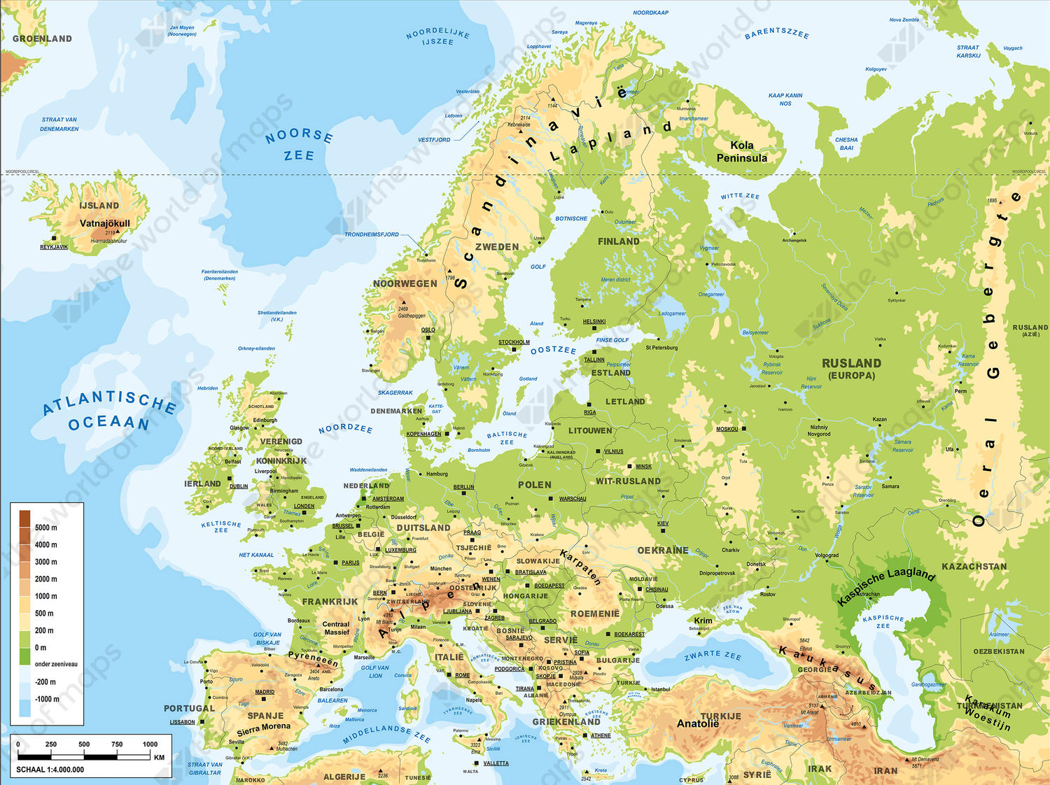 Digital school map Europe physical