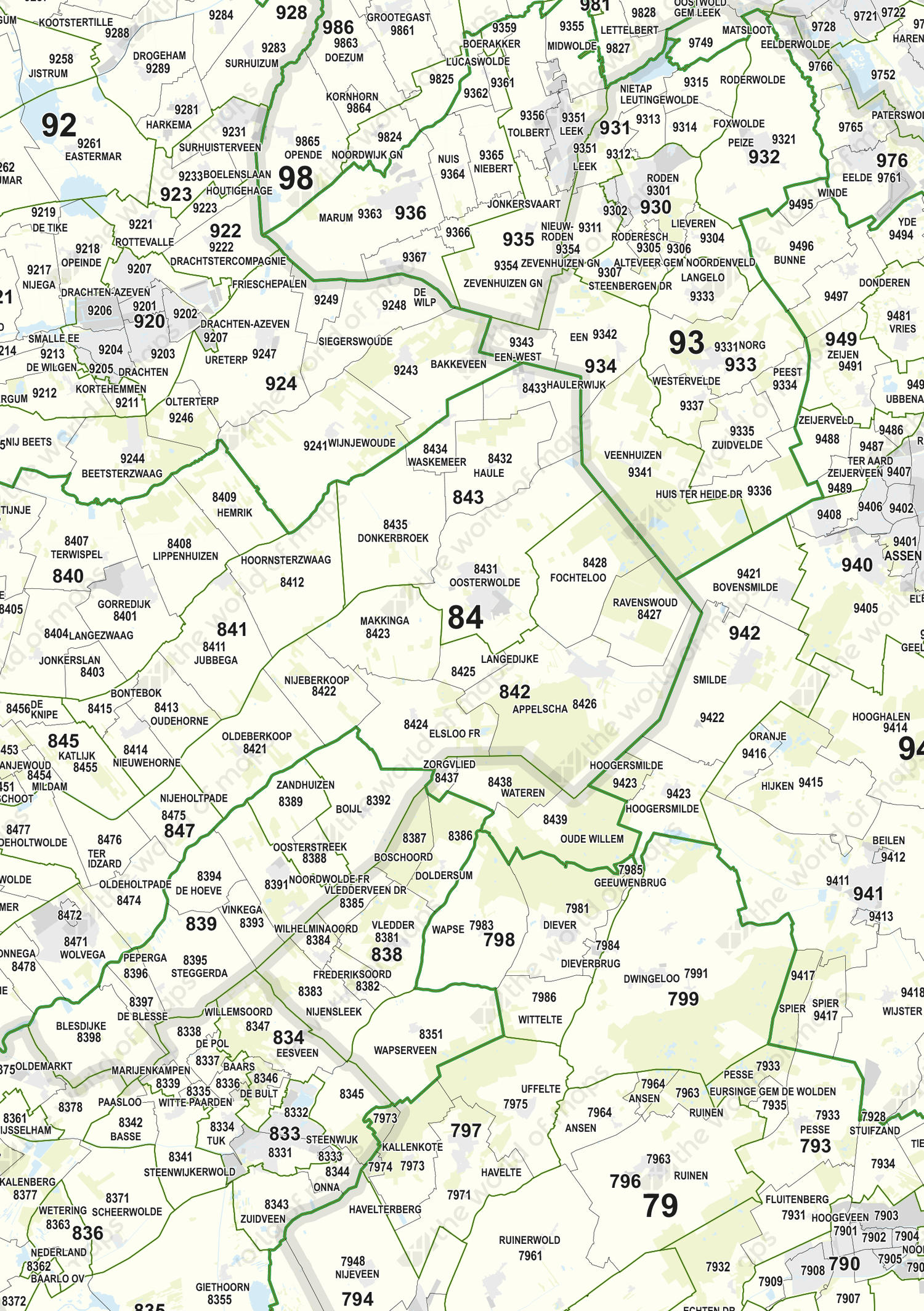 Digital 2- and 4- digit postcode map The Netherlands 