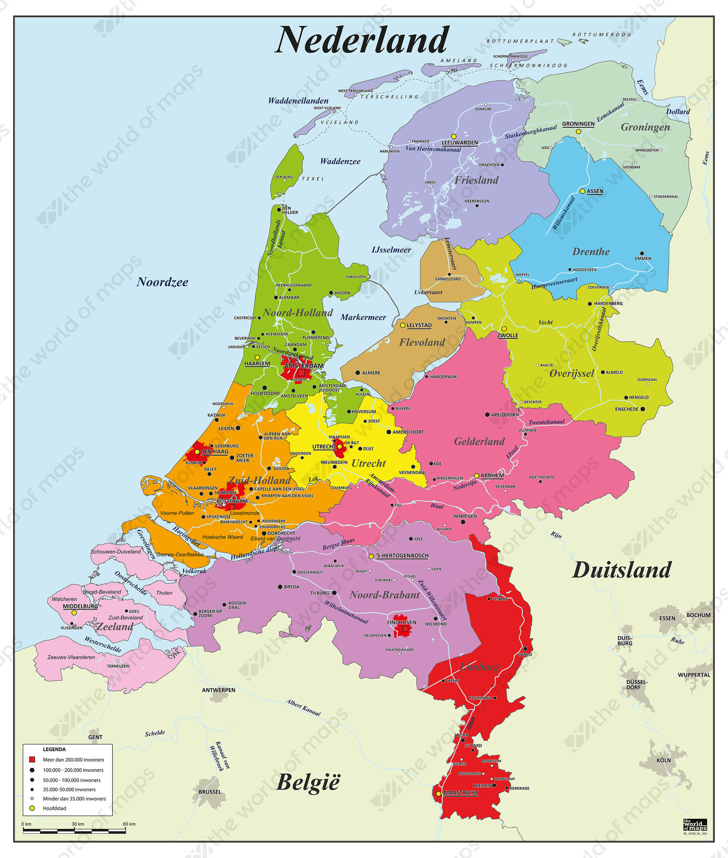 Digital basic county map of The Netherlands