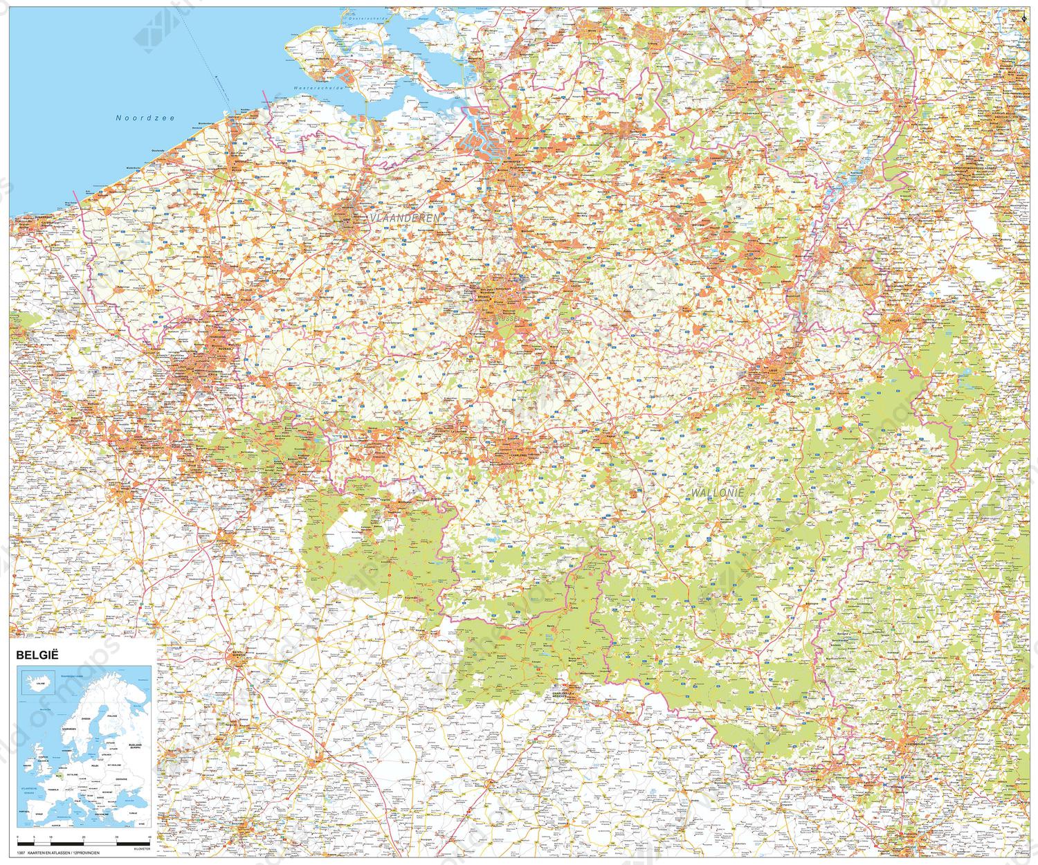Digital Country Map Belgium 1387
