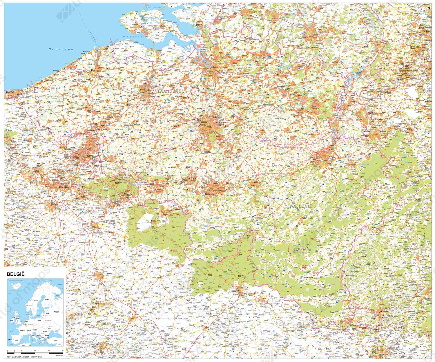 Digital Country Map Belgium 1387 | The World of Maps.com