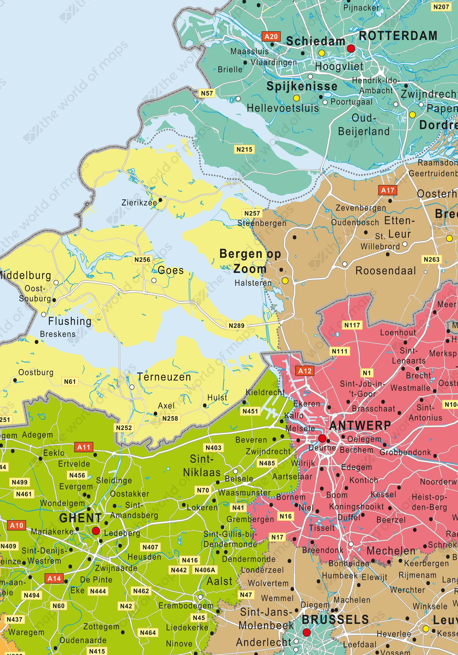 Digital colorful map Benelux