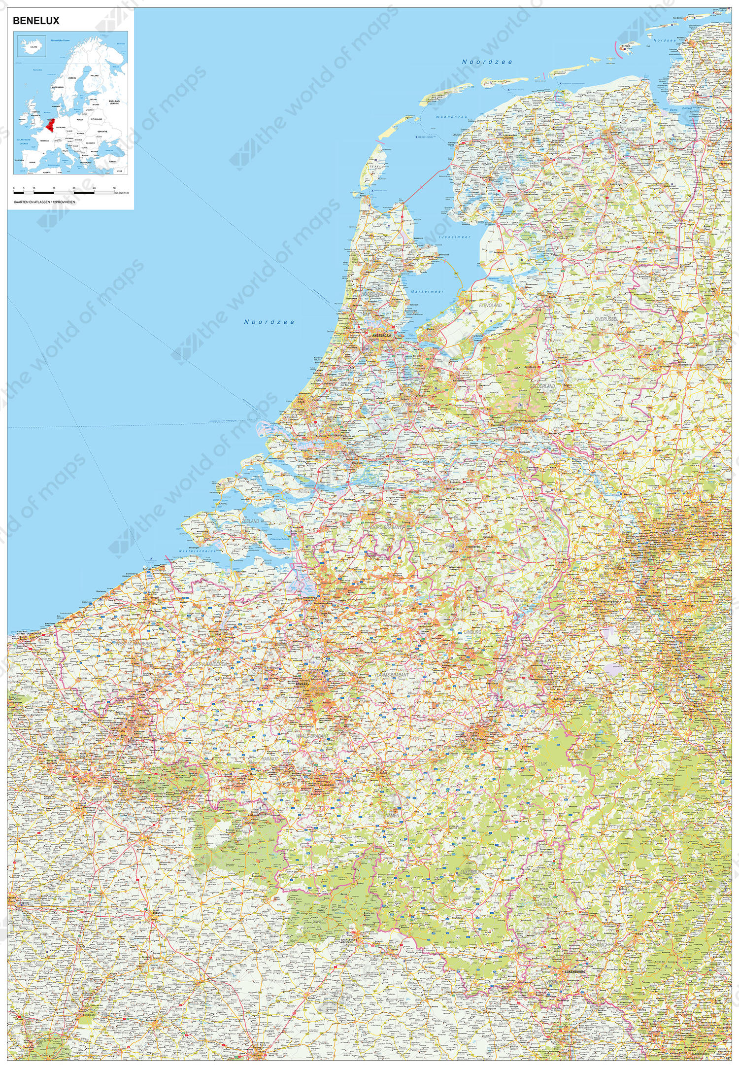 Digital map Benelux detailed 