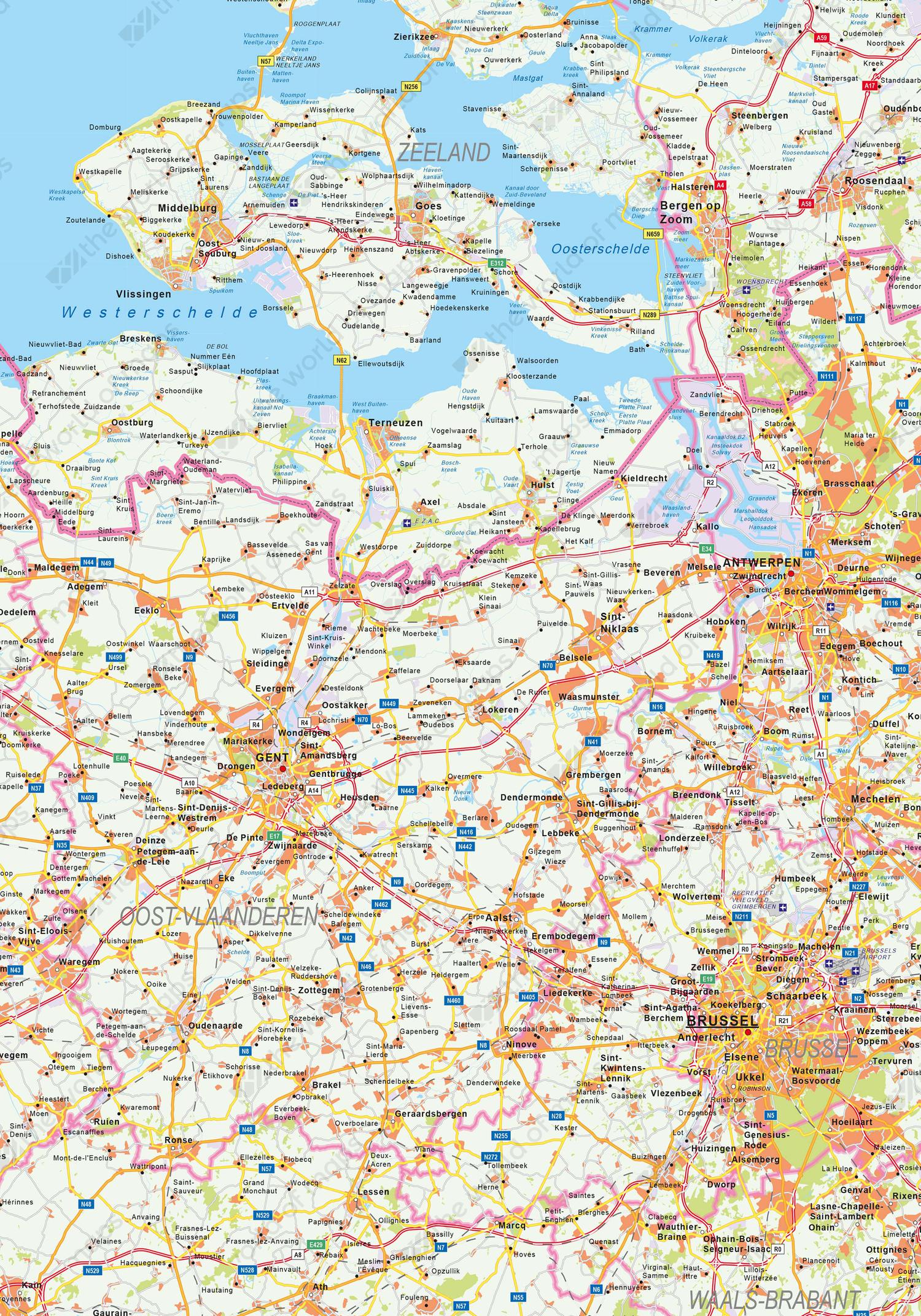 Digital map Benelux detailed 