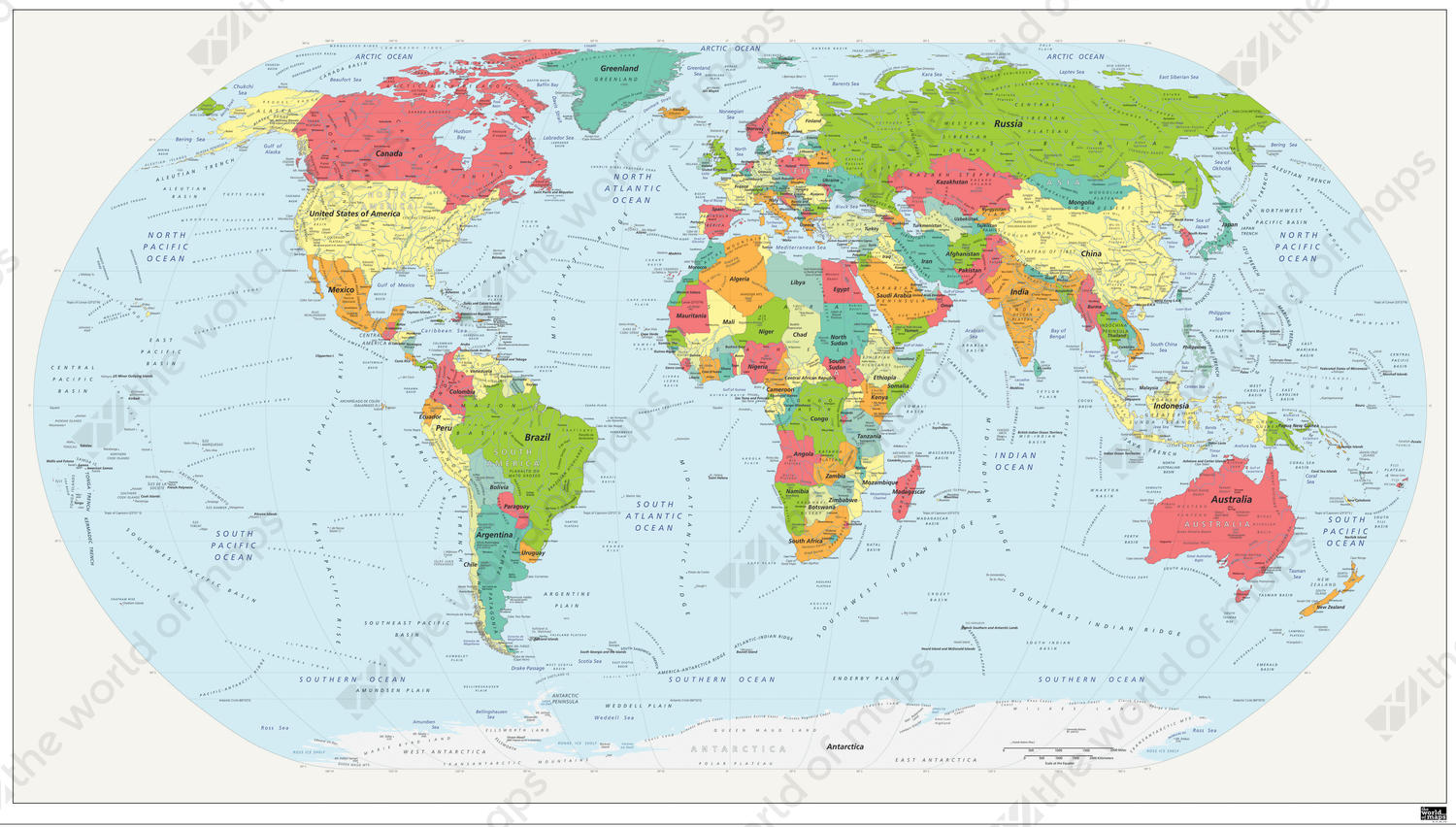 Political world map with rounded corners