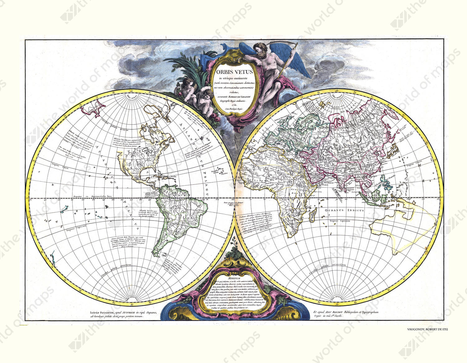 Old World Map Poster, Vintage World Map Print From 1752 Mappemonde Du Globe  Gilles Robert De Vaugondy UK, EU USA Domestic Shipping 