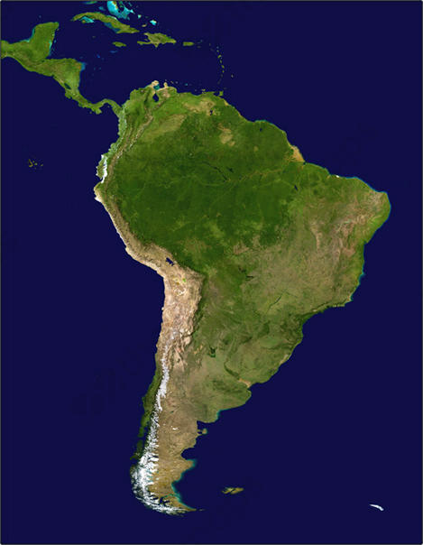 Digital satellite map South America