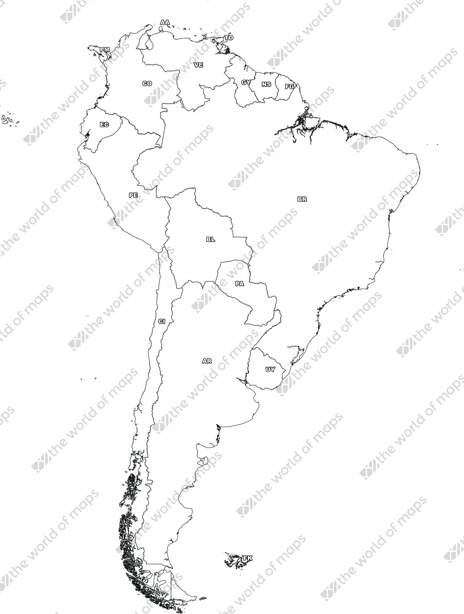 Digital map of South America (free) 