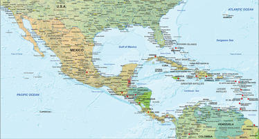 Digital map Central America political with relief