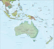 Digital map Oceania physical with relief