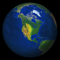 Digital world globe image North America with relief 