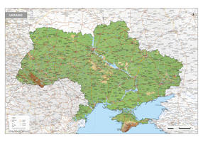 Digital physical map of Ukraine