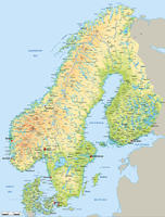 Digital map Scandinavia physical