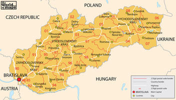 Digital ZIP code map Slovakia 2-digit