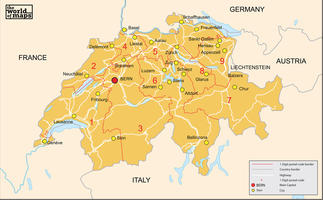 Digital postcode map Switzerland 1-digit