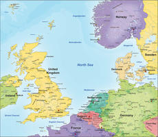 Digital map countries around the North Sea