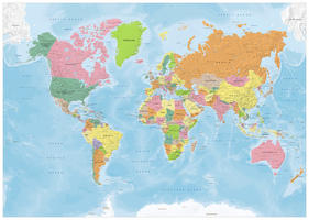 Digital political world map with many details