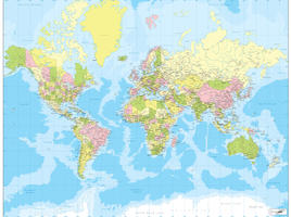 Digital world map political with bright colors