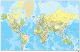 Political world map in green, yellow and beige tones