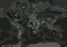 Digital world map toxic green 