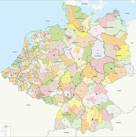 Digital Postal code map Benelux + Germany 1 and 2 digit