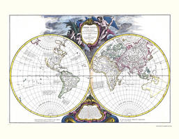 Digital World Map year 1752 Robert de Vaugondy 